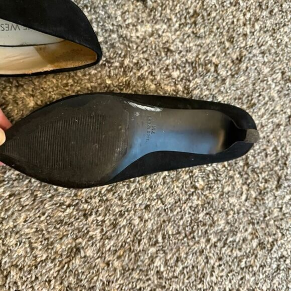 Nine West Black Pumps Heels 7 Pointed Toe Kitten Small Heel Faux Suede - Picture 7 of 8